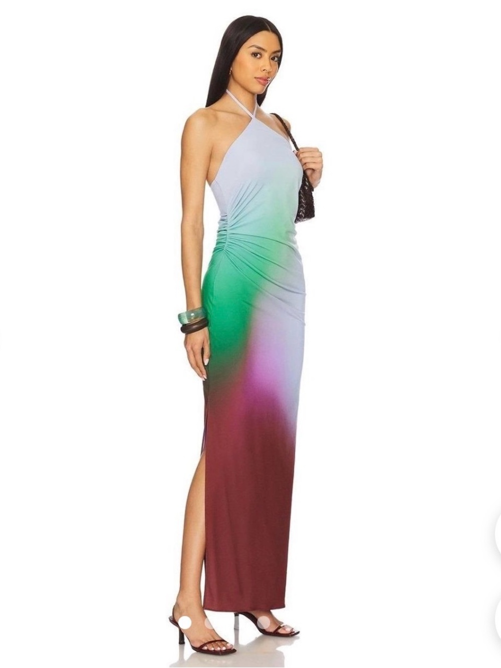 Baobab Blake Halter Maxi Dress in Lavender, Green, and Burgundy